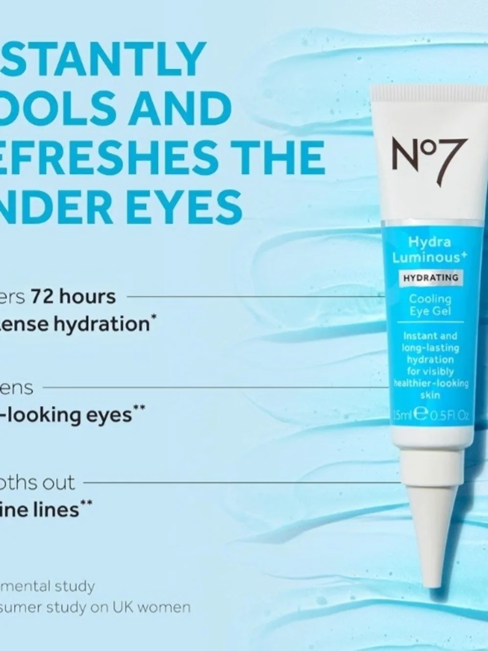 No7 Hydra Luminous+ Hydrating Cooling Eye Gel — Blue